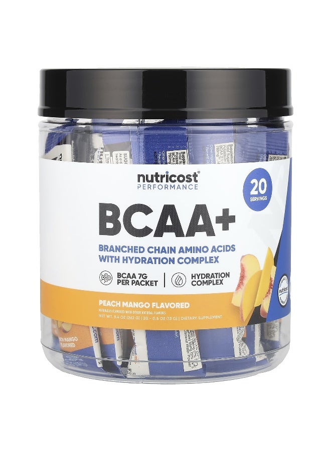 Nutricost, Performance, BCAA+, Peach Mango, 20 Packets, 0.5 oz (13 g) Each (Packaging may vary) - Image 1