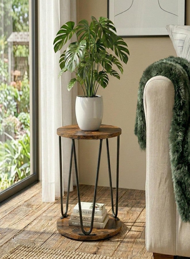 Masupu Round Wooden Step Stool, 11.8 inch Small Plant Stand, Non-Slip Step Stool, Single Plant Stand Indoor, Sturdy Footstool for Kitchen, Bathroom, Bedroom(Brown) - Image 2