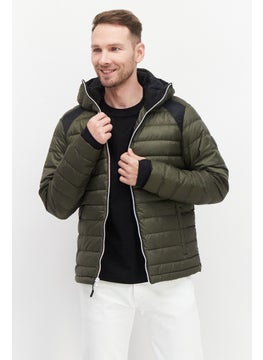 Men Quilted Hooded Puffer Jacket, Dark Green