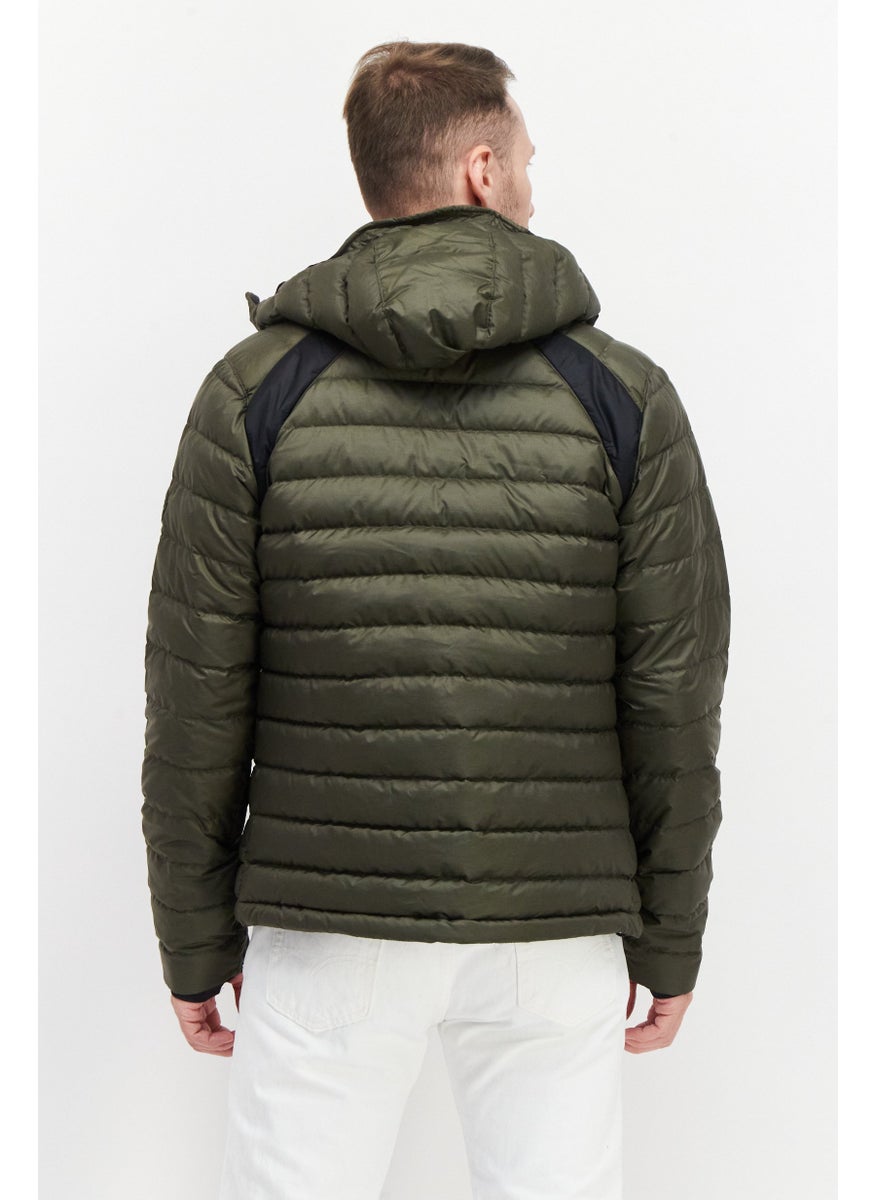Fourlaps - Men Quilted Hooded Puffer Jacket, Dark Green - Image 1