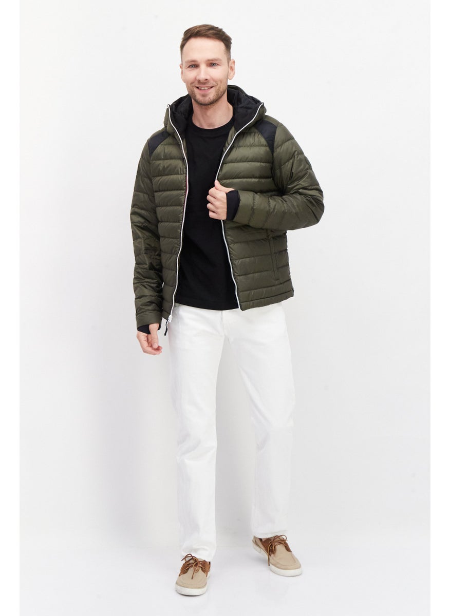 Fourlaps - Men Quilted Hooded Puffer Jacket, Dark Green - Image 1