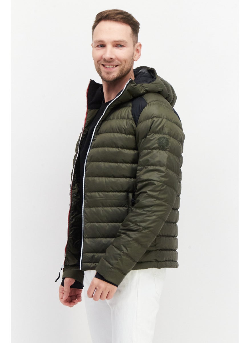 Fourlaps - Men Quilted Hooded Puffer Jacket, Dark Green - Image 1