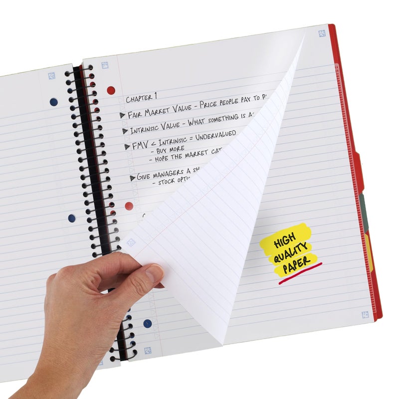 Five Star Advance Spiral Notebook + Study App, 5 Subject, College Ruled Paper, 8-1/2" x 11", 200 Sheets, Spiral Guard, Movable Tabbed Dividers, Fire Red (73146) - Image 4