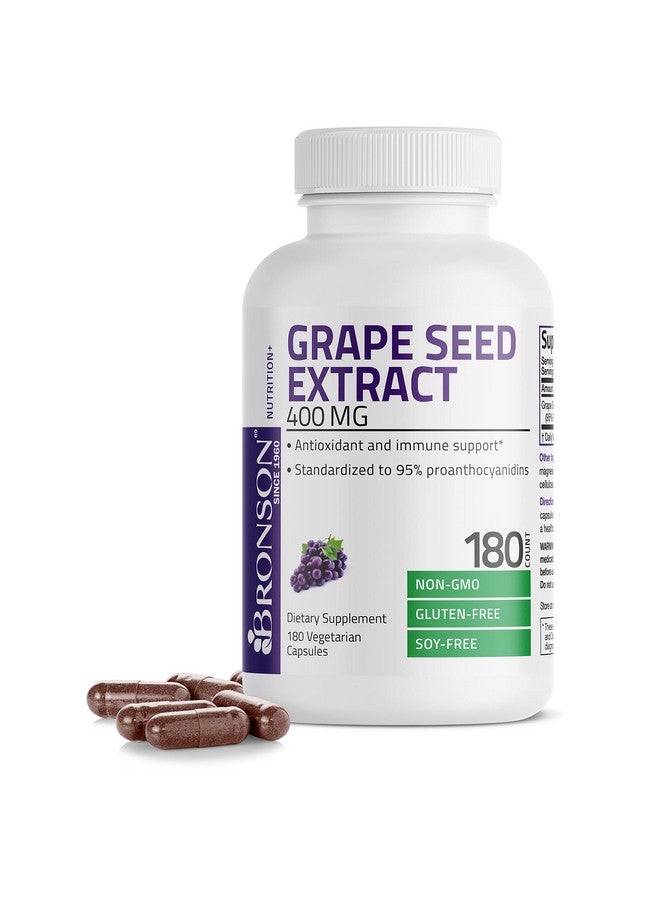 Bronson Grape Seed Extract 400 Mg Antioxidant & Immune Support Standardized Extract With 95% Proanthocyanidins Non Gmo 180 Vegetarian Capsules - Image 1