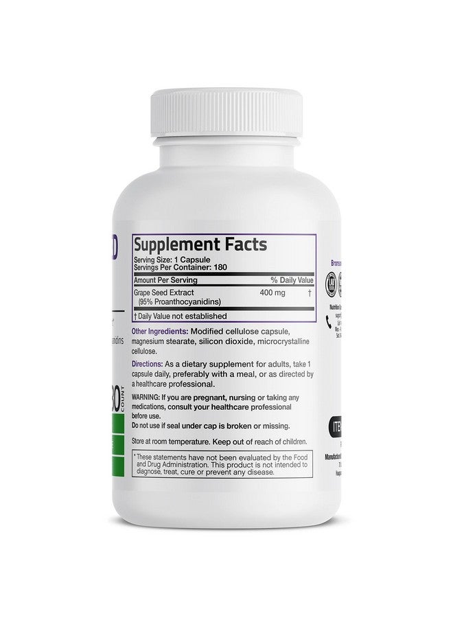 Bronson Grape Seed Extract 400 Mg Antioxidant & Immune Support Standardized Extract With 95% Proanthocyanidins Non Gmo 180 Vegetarian Capsules - Image 3