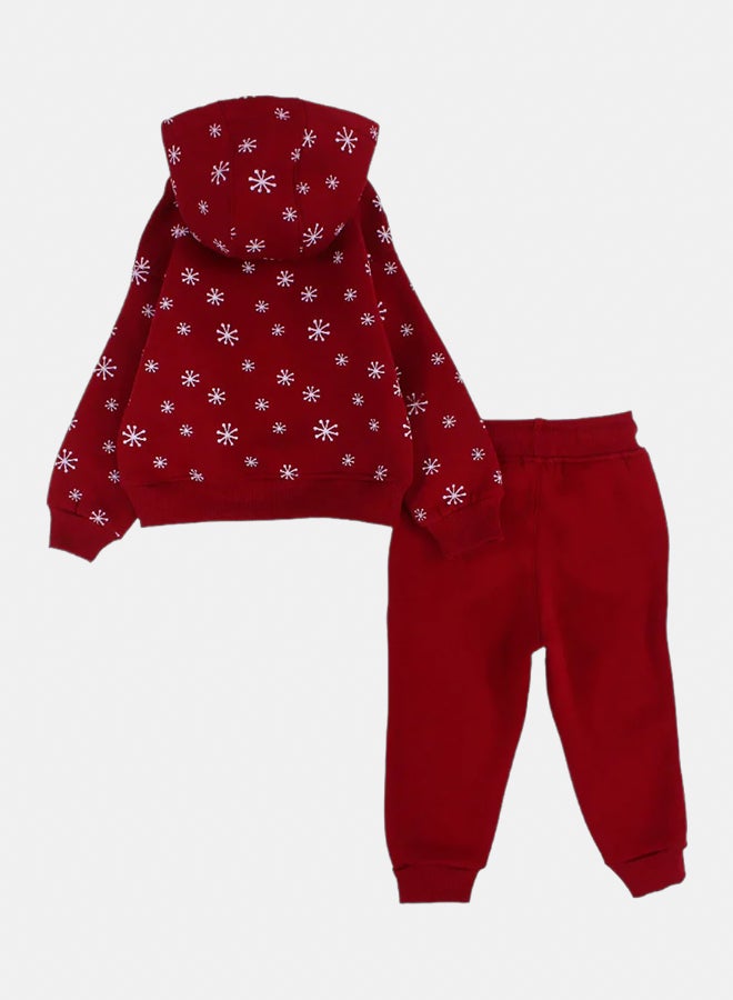 اوركيدز طقم بيجامة قطن للأولاد بغطاء رأس – خمري بتصميم "مرحبًا بالشتاء" - Image 2