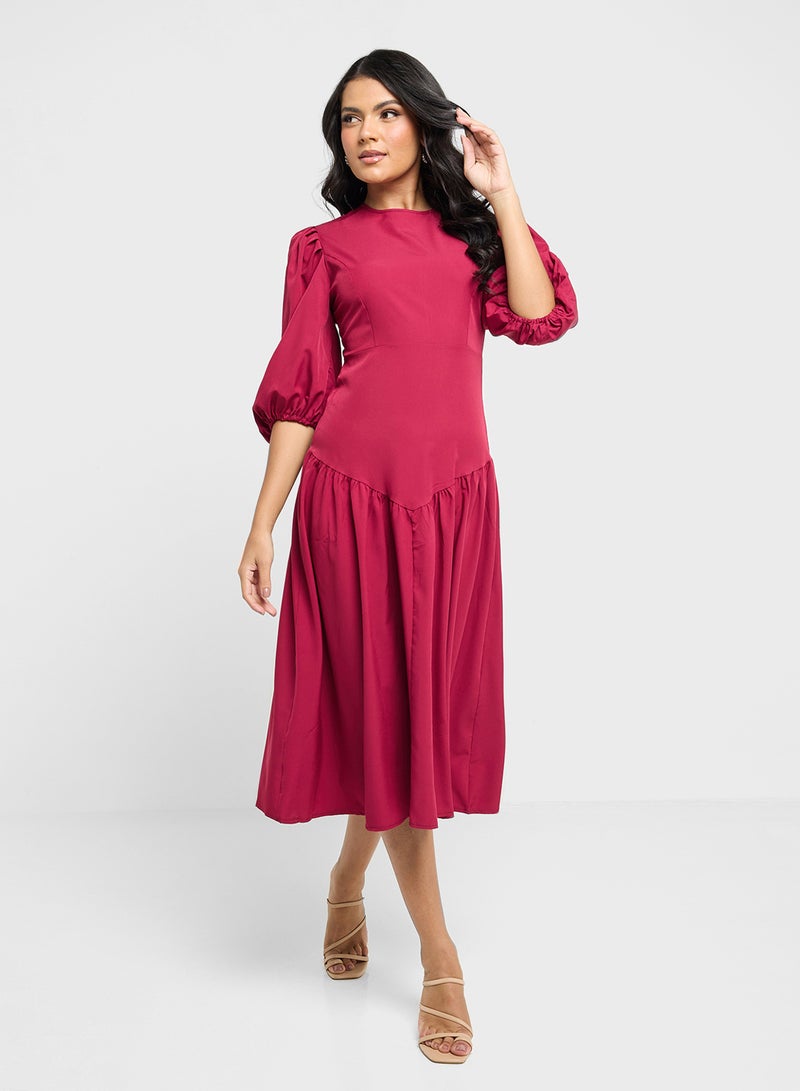 ELLA Crimson Midi Dress - Image 1