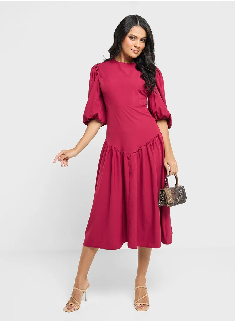 ايلا Puff Sleeve Dress With Princess Cut