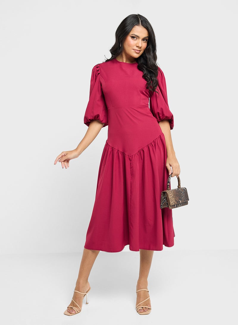 ELLA Crimson Midi Dress - Image 4