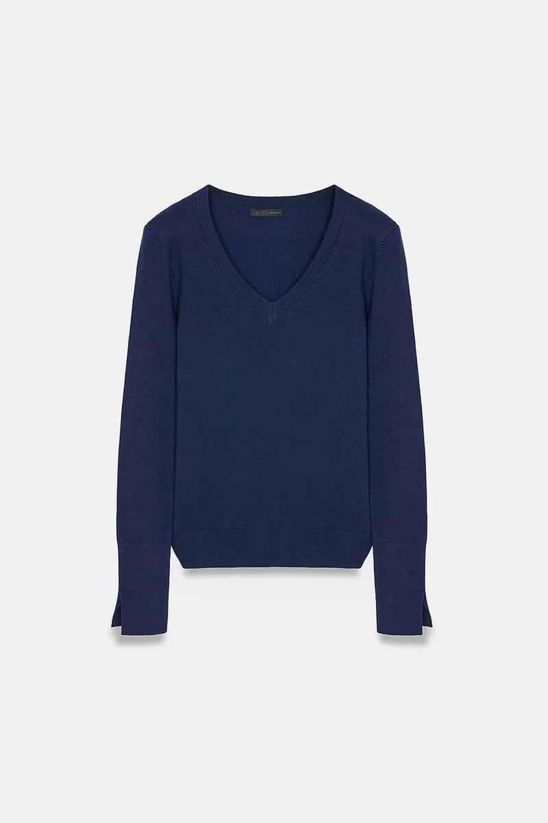 Dilvin Navy Blue DILVIN Women's V-Neck Knit Sweater With Side Slit for Women | Best Price UAE