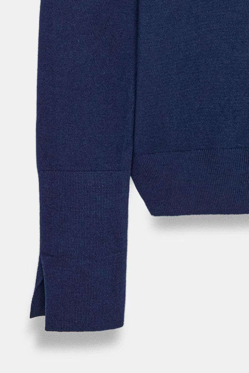 Dilvin Navy Blue DILVIN Women's V-Neck Knit Sweater With Side Slit for Women | Best Price UAE