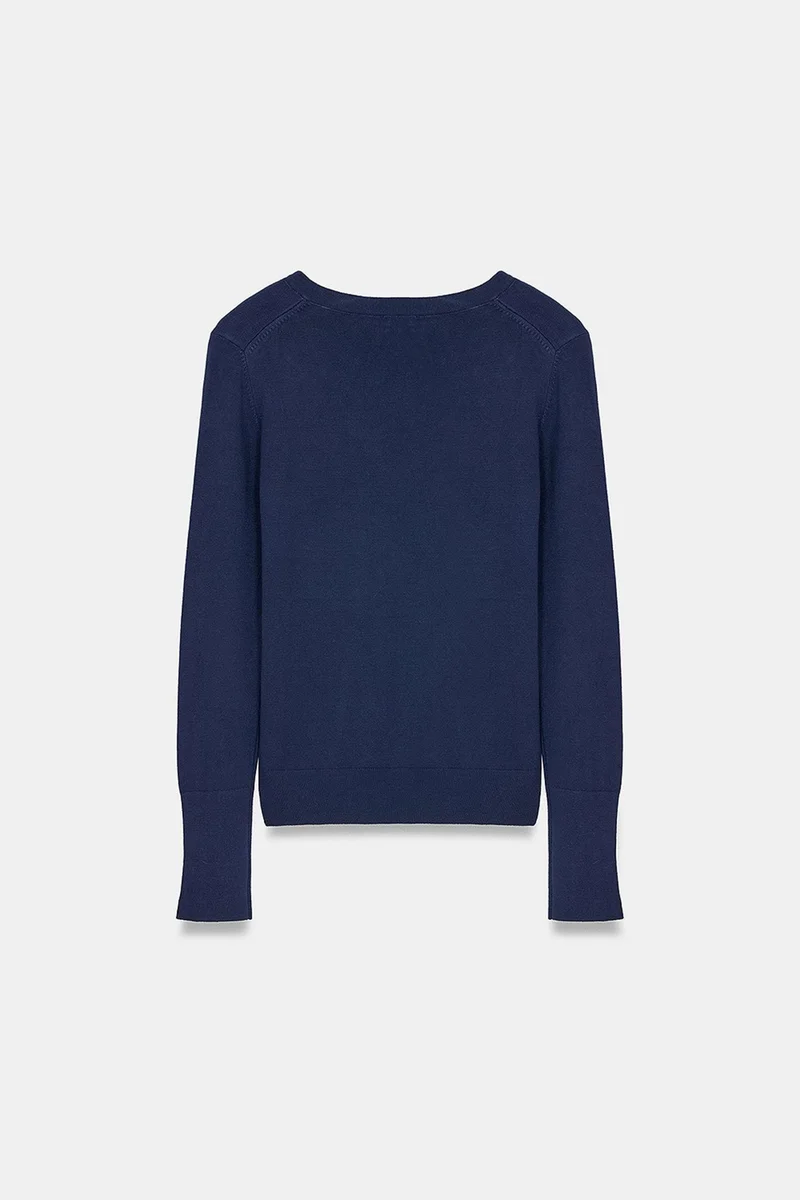 Dilvin Navy Blue DILVIN Women's V-Neck Knit Sweater With Side Slit for Women | Best Price UAE