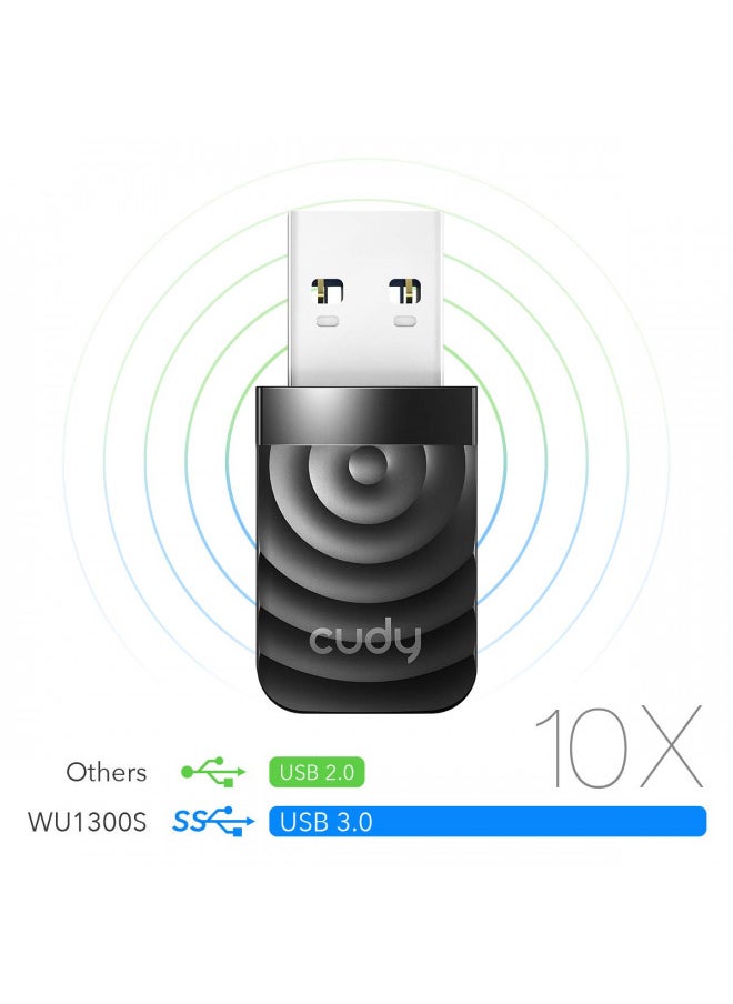cudy Cudy AC1300 WiFi USB 3.0 Adapter for PC, USB WiFi Dongle, 5Ghz /2.4Ghz, WiFi USB 3.0, Wireless Adapter for Desktop/Laptop, Compatible with Windows 7/8/8.1/10/11, mac OS 10.610.15.3, Linux, WU1300S  - Image 2