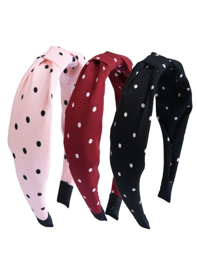 Nnr Polka Dots Flat Knot Hair Band For Girls And Women, Headband For Girls - Pack Of 3 Pcs-Multicolor - Image 1