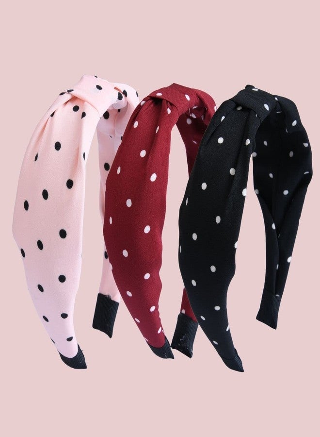 Nnr Polka Dots Flat Knot Hair Band For Girls And Women, Headband For Girls - Pack Of 3 Pcs-Multicolor - Image 2