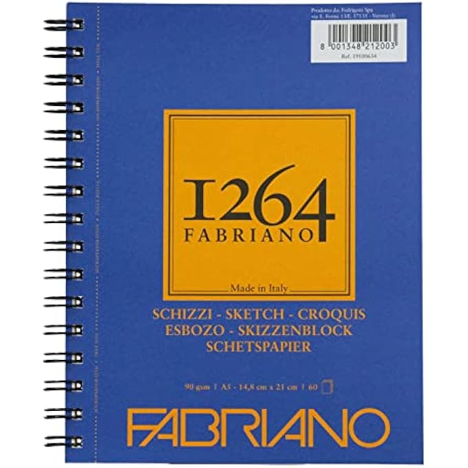 SCHIZZI 19100634 SKETCH PAD 1264 WITH LONGITUDINAL SPIRAL, 90 G/M², DIN A5, 60 SHEETS IVORY WHITE, ACID LIGHTLY GRAINED FOR ALL DRYING TECHNIQUES
