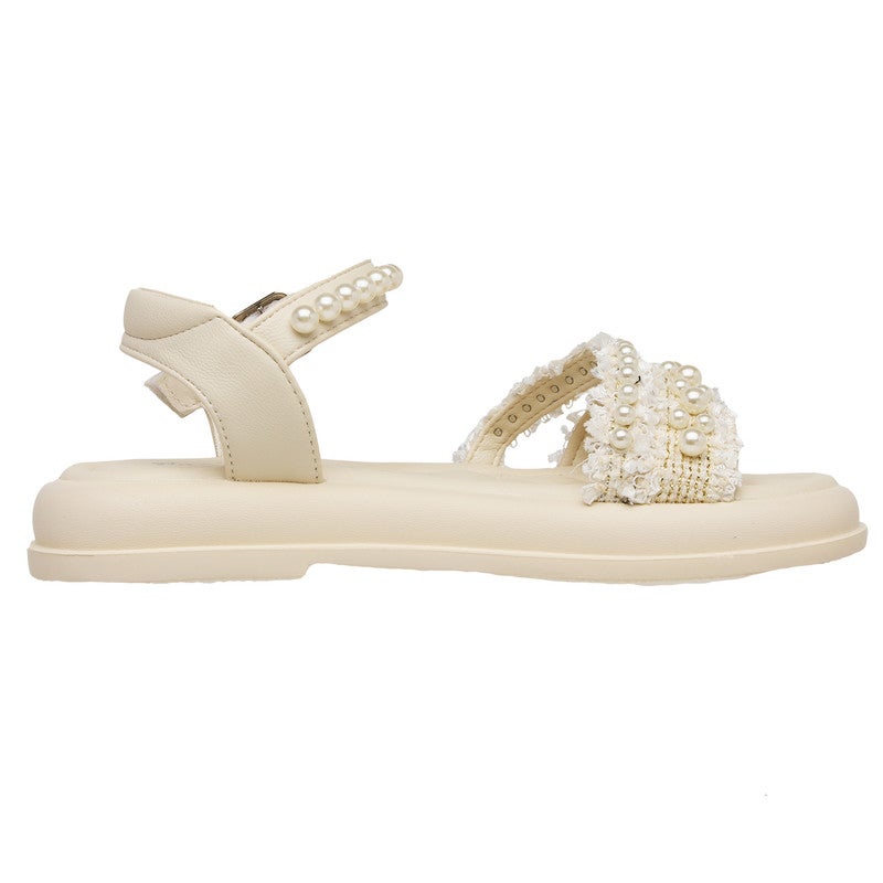 Lucky Kids Open Toe Flats Dress Sandals for Girls ,Non-Slip Soft Rubber Sole Summer Shoes with Pearls for Little Kid/Big Kid - Image 5