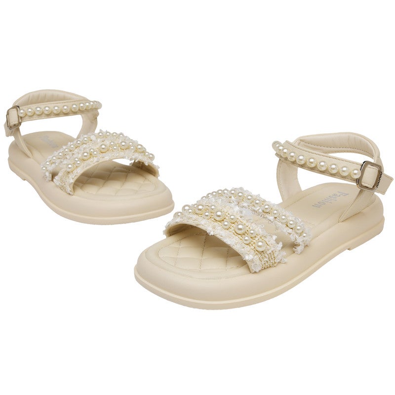 Lucky Kids Open Toe Flats Dress Sandals for Girls ,Non-Slip Soft Rubber Sole Summer Shoes with Pearls for Little Kid/Big Kid - Image 3