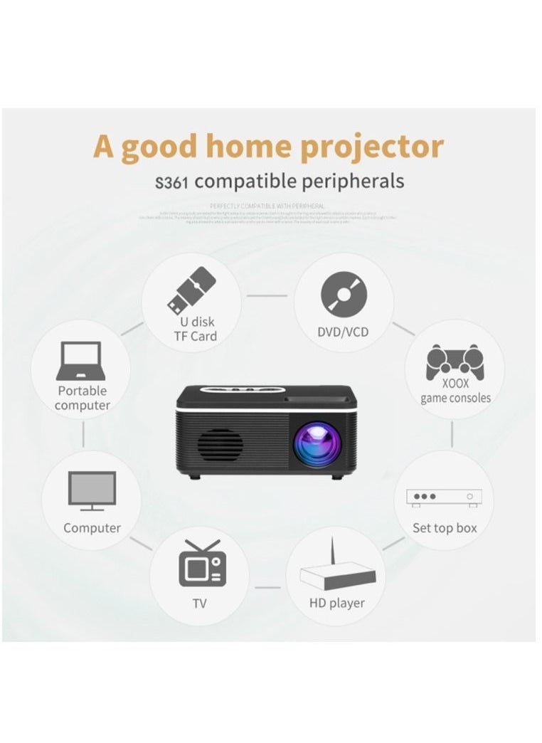 VEIDADZ - S361 Portable Mini LED Projector 320x240 600Lumens Projector Home Media Player Built-in Speaker - Image 1