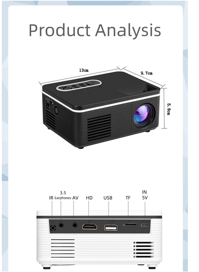VEIDADZ - S361 Portable Mini LED Projector 320x240 600Lumens Projector Home Media Player Built-in Speaker - Image 1