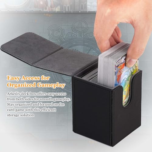 Arkeiliy Card Deck Box, 110+ Storage MTG Deck Box with 50 Pcs Card Sleeve, Collectible Trading Card Cases for Magic Commander and More (Black) - Image 4