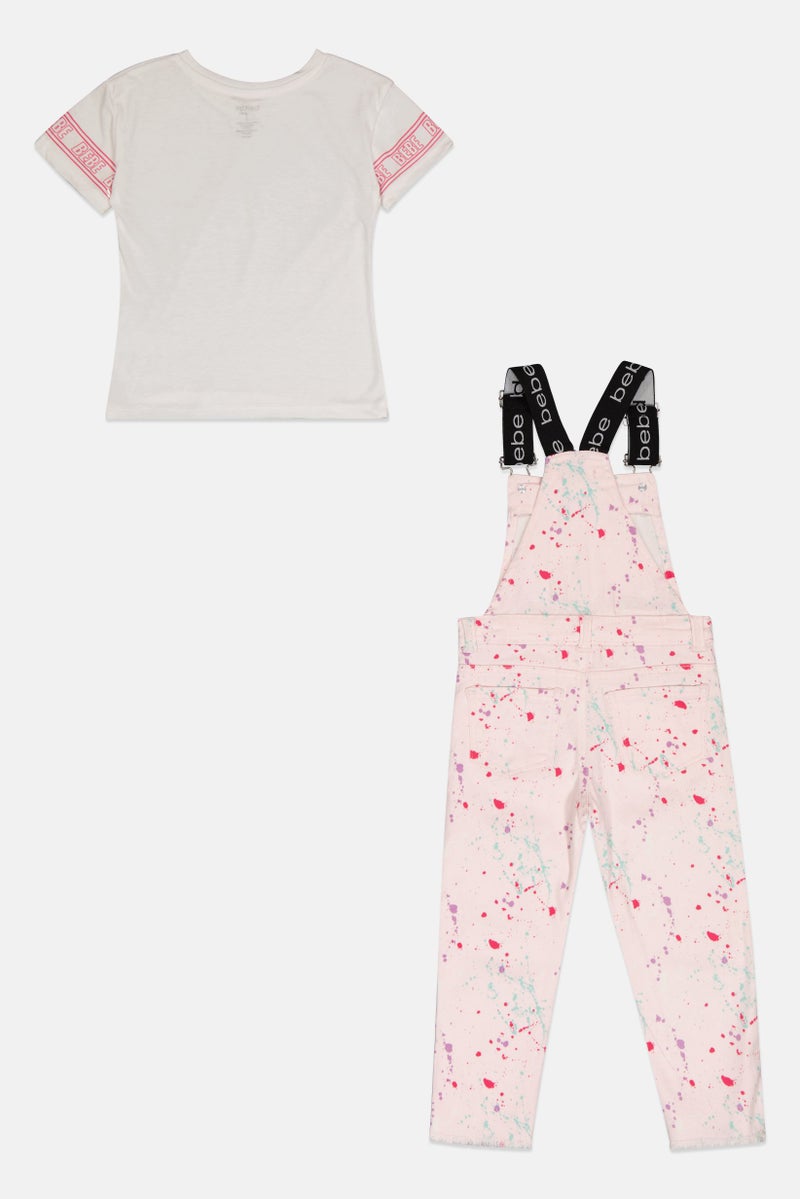 bebe Toddlers Girl 2 Pcs Short Sleeve Tie-Dye T-Shirt And Jumpsuit Set, Multicolor - Image 3