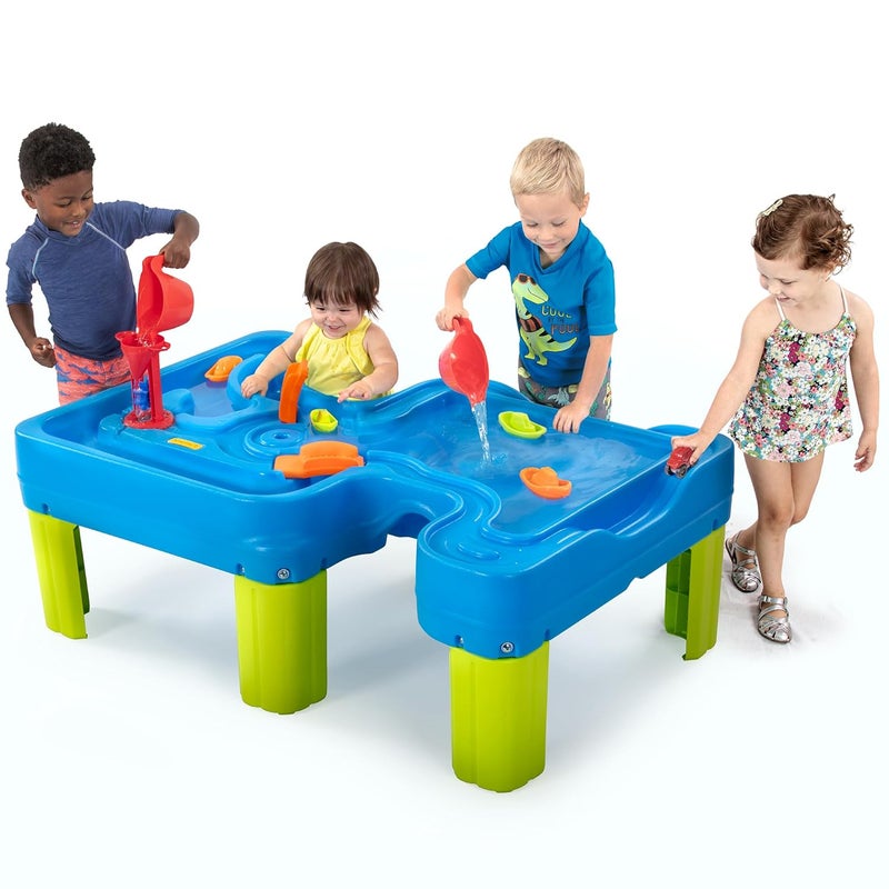 SIMPLAY3 " Big River and Roads Water Play Table, Outdoor Activity Table with Track Toys for Toddlers and Kids, 9 Accessories Included, Made in USA" - Image 1