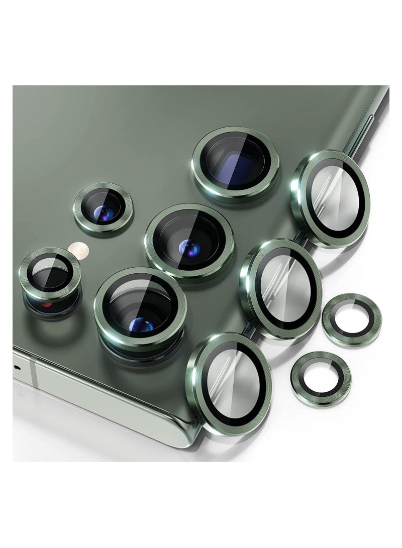 Wtech Samsung Galaxy S23 Ultra 5G 2023 Premium Camera Lens Frame Tempered Glass Protector Aluminum Alloy Adhesive Coating (MLHICR) - Green - Image 1
