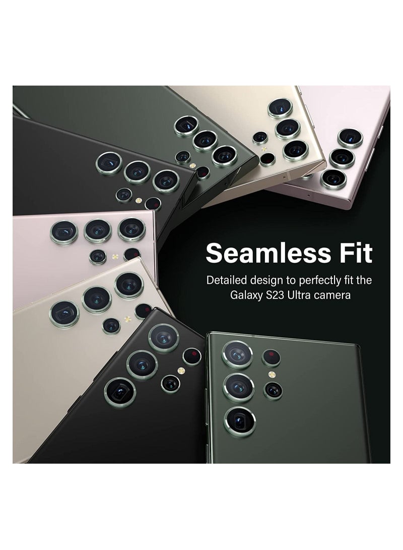 Wtech Samsung Galaxy S23 Ultra 5G 2023 Premium Camera Lens Frame Tempered Glass Protector Aluminum Alloy Adhesive Coating (MLHICR) - Green - Image 4