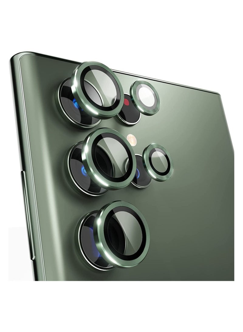 Wtech Samsung Galaxy S23 Ultra 5G 2023 Premium Camera Lens Frame Tempered Glass Protector Aluminum Alloy Adhesive Coating (MLHICR) - Green - Image 2