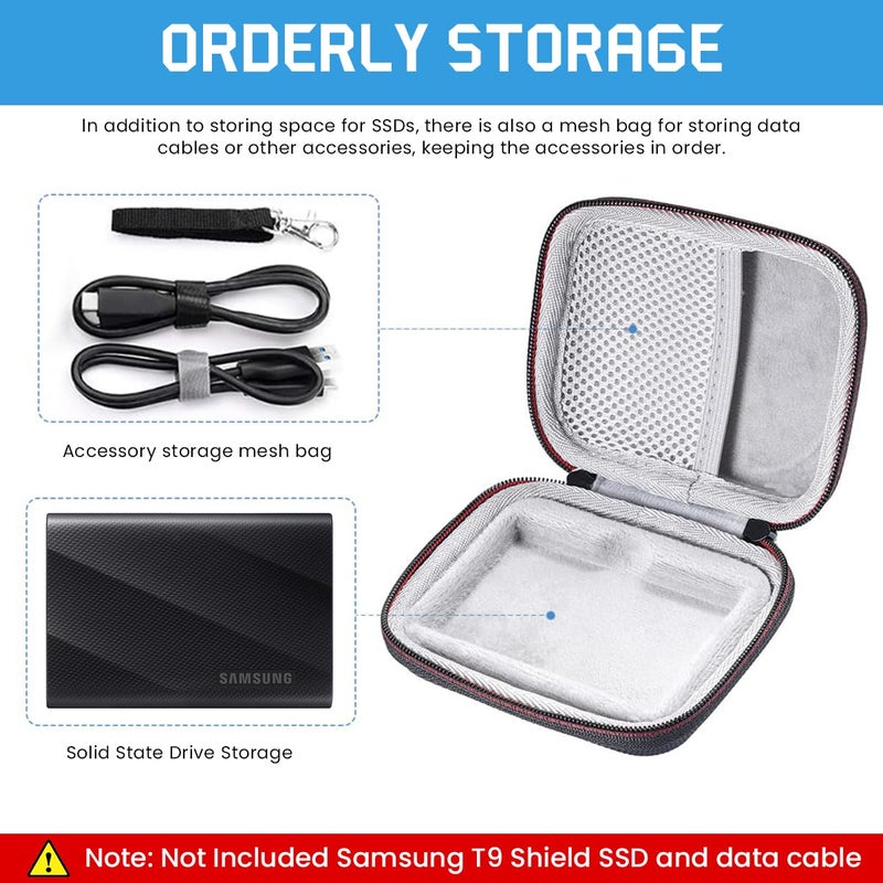 Zeitel ® Hard Carrying Case for Samsung T9 Portable Solid State Drives 1TB 2TB 4TB Storage EVA Waterproof SSD Travel Bag Accessory with Handstrap No Included Black 2PCS - Image 4