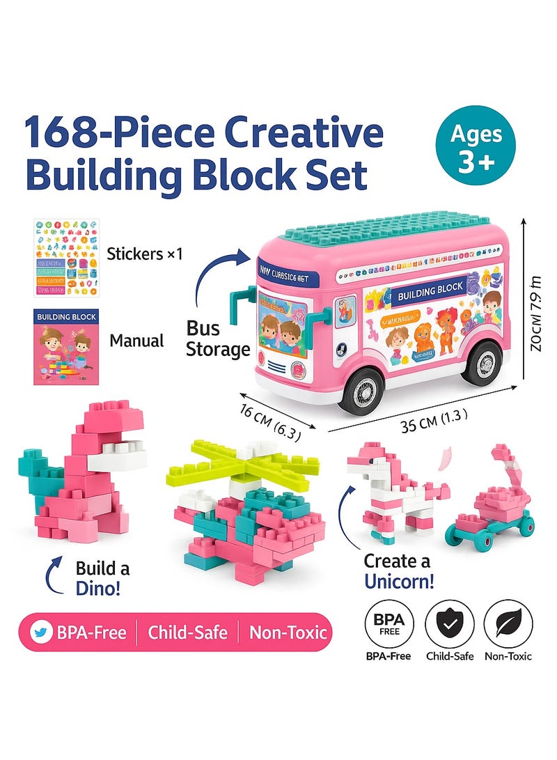 Creative Blocks Toy Set (168 pieces) with Bus Shape Container  - Image 1