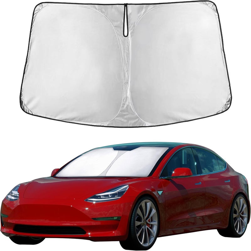 EcoNour Windshield Sunshade for Car | 240T Polyester Shield for Tesla Model 3 Sunshade | Superior UV & Heat Protection Model Y Sunshade | Car Interior Accessories for Summer - Image 1