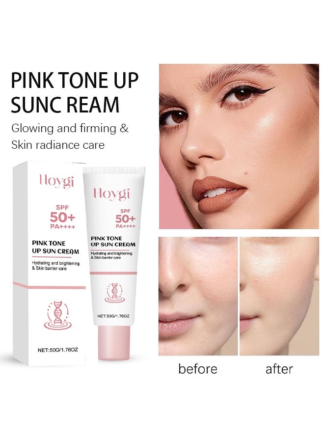 هويجي واقي شمس وردي لتفتيح البشرة، SPF 50 PA – كريم شمس خفيف مُصَبَّغ لقاعدة ناعمة وبشرة مرطبة 50 جم - Image 2