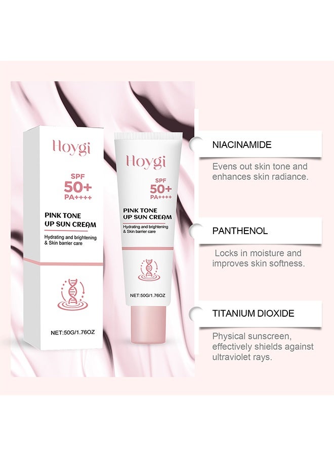 هويجي واقي شمس وردي لتفتيح البشرة، SPF 50 PA – كريم شمس خفيف مُصَبَّغ لقاعدة ناعمة وبشرة مرطبة 50 جم - Image 3