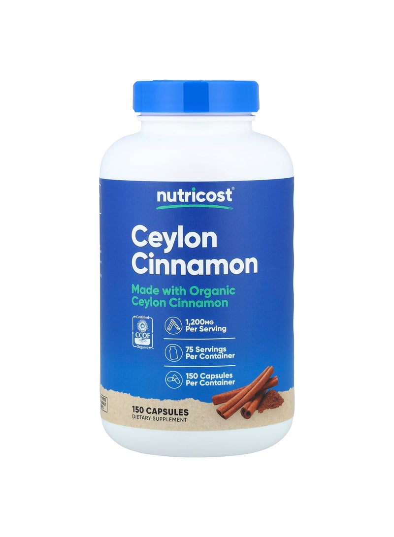 Ceylon Cinnamon, 150 Capsules (600 mg per Capsule)