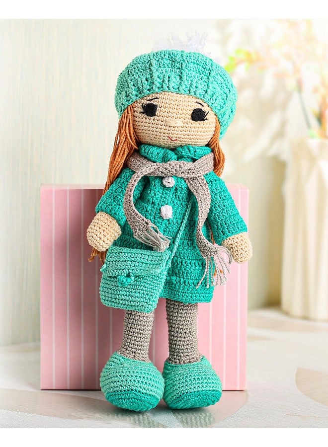 Bonfino Premium Miss Gloria Crochet Doll for Girls & Boys, Soft Toy Doll with Purse for Kids, Cute Knitted Cotton Doll for Babies, Best Birthday Gift for Kids, Height 27 cm, Green - Image 1