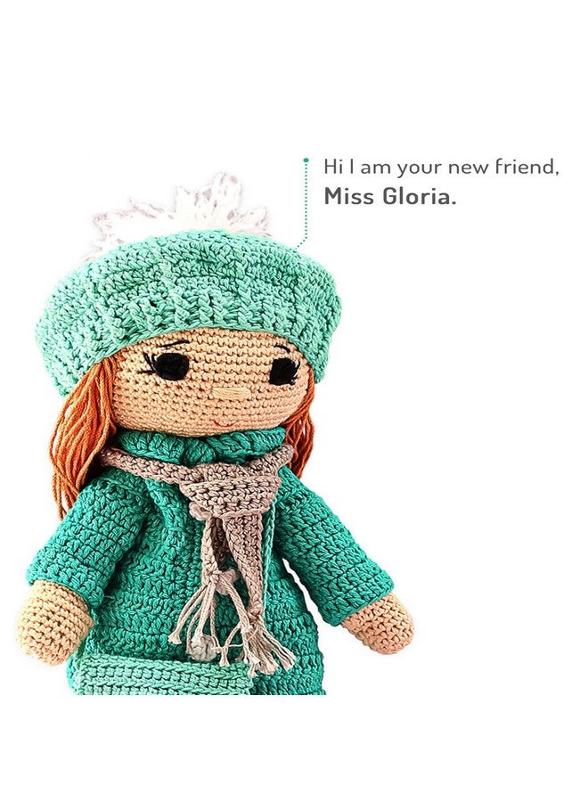 Bonfino Premium Miss Gloria Crochet Doll for Girls & Boys, Soft Toy Doll with Purse for Kids, Cute Knitted Cotton Doll for Babies, Best Birthday Gift for Kids, Height 27 cm, Green - Image 3