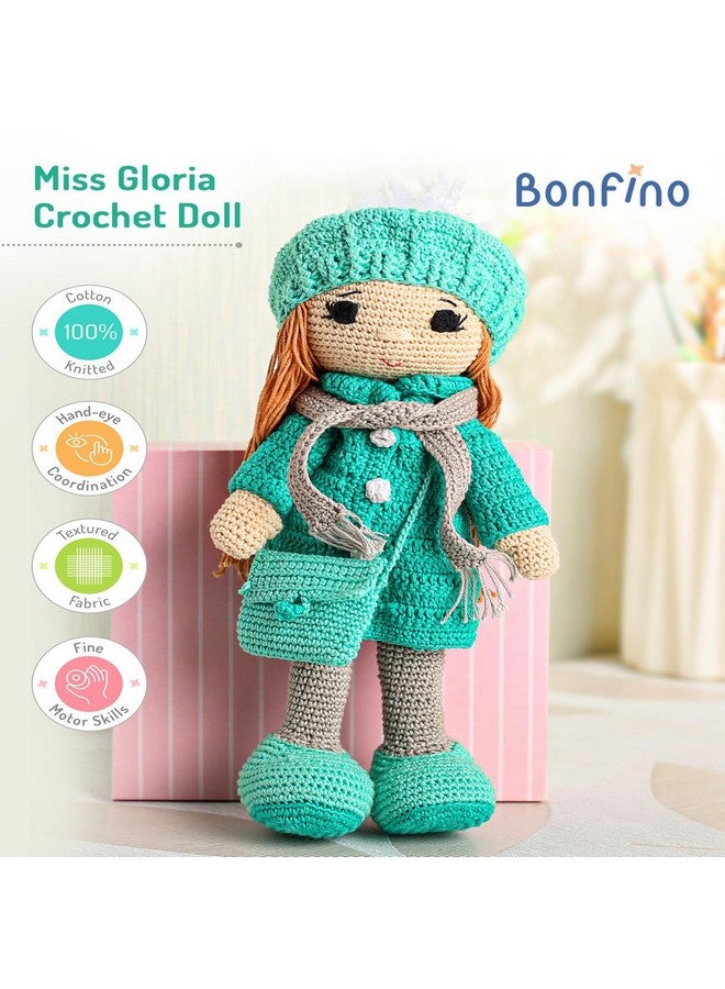 Bonfino Premium Miss Gloria Crochet Doll for Girls & Boys, Soft Toy Doll with Purse for Kids, Cute Knitted Cotton Doll for Babies, Best Birthday Gift for Kids, Height 27 cm, Green - Image 2