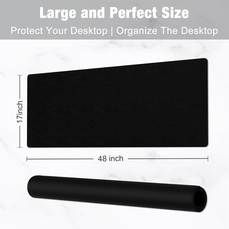 Hsurbtra Desk Pad, 48" x 17" PU Leather Desk Mat, XXXL Extended Mouse Pad, Waterproof Desk Blotter Protector, Ultra Thin Large Laptop Keyboard Mat, Non-Slip Desk Writing Pad for Office Home, Black - Image 3