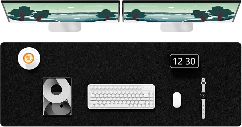 Hsurbtra Desk Pad, 48" x 17" PU Leather Desk Mat, XXXL Extended Mouse Pad, Waterproof Desk Blotter Protector, Ultra Thin Large Laptop Keyboard Mat, Non-Slip Desk Writing Pad for Office Home, Black - Image 1