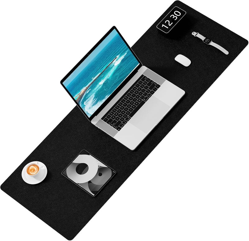 Hsurbtra Desk Pad, 48" x 17" PU Leather Desk Mat, XXXL Extended Mouse Pad, Waterproof Desk Blotter Protector, Ultra Thin Large Laptop Keyboard Mat, Non-Slip Desk Writing Pad for Office Home, Black - Image 2