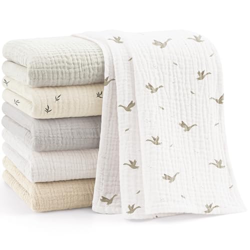 Bearmoss 6 Pack Muslin Burp Cloths for Baby, 100% Cotton Soft Large Burping Cloths for Unisex, Boy, Girl, 23.6" X 23.6" Newborn Essentials Absorbent Milk Spit Up Rags (White Apricot) - Image 1