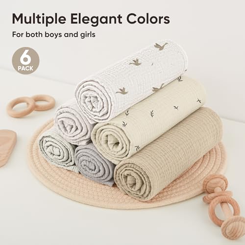 Bearmoss 6 Pack Muslin Burp Cloths for Baby, 100% Cotton Soft Large Burping Cloths for Unisex, Boy, Girl, 23.6" X 23.6" Newborn Essentials Absorbent Milk Spit Up Rags (White Apricot) - Image 5