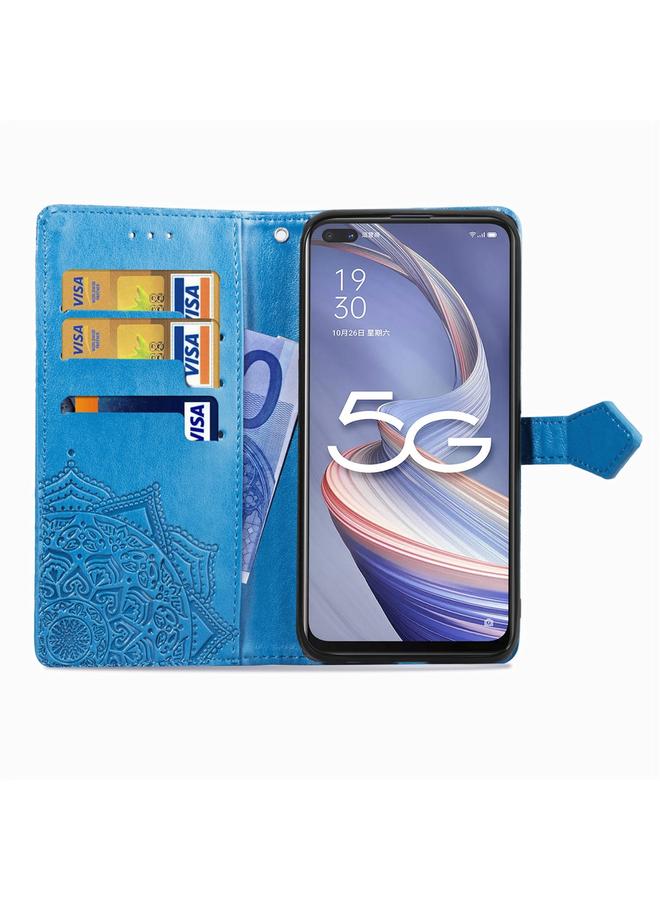 اس-توب جراب لهاتف OPPO A92S، جراب جلدي أفقي منقوش عليه زهرة ماندالا مع حامل / فتحة بطاقة / محفظة / حبل - Image 3