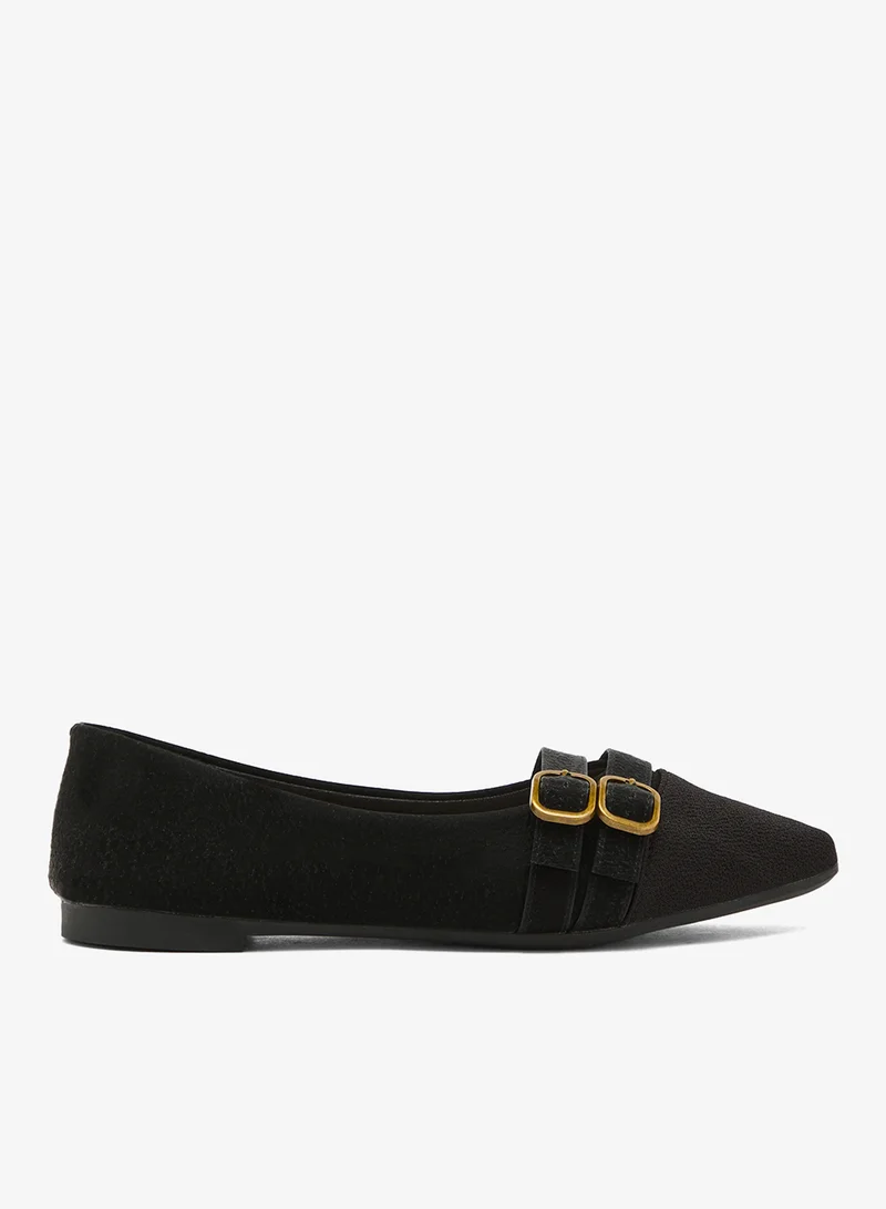 ELLA Buckle Strap Detail Pointed Toe Ballet Flats