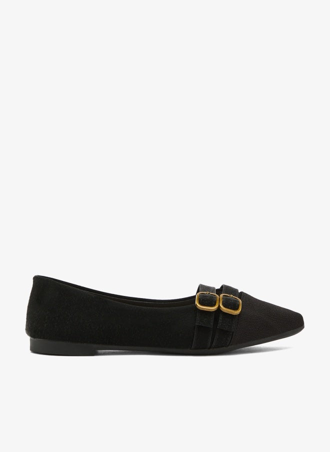 ELLA Buckle Strap Detail Pointed Toe Ballet Flats - Image 1