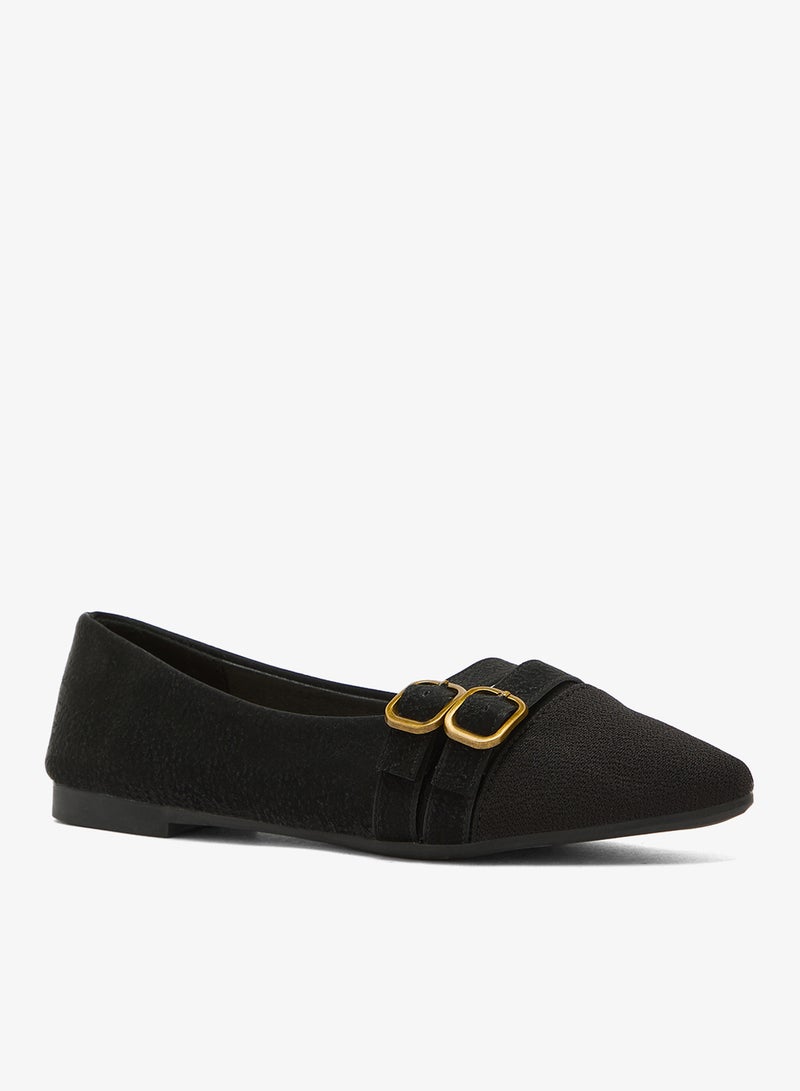 ELLA Buckle Strap Detail Pointed Toe Ballet Flats - Image 2