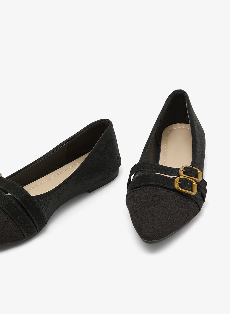 ELLA Buckle Strap Detail Pointed Toe Ballet Flats - Image 4