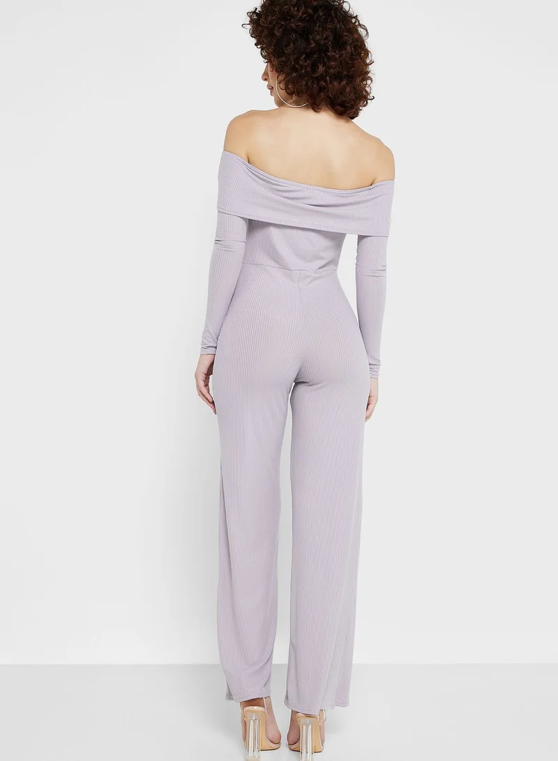 boohoo Bardot Wide Leg Jumpsuit